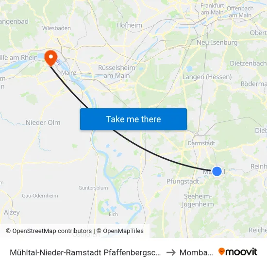 Mühltal-Nieder-Ramstadt Pfaffenbergschule to Mombach map