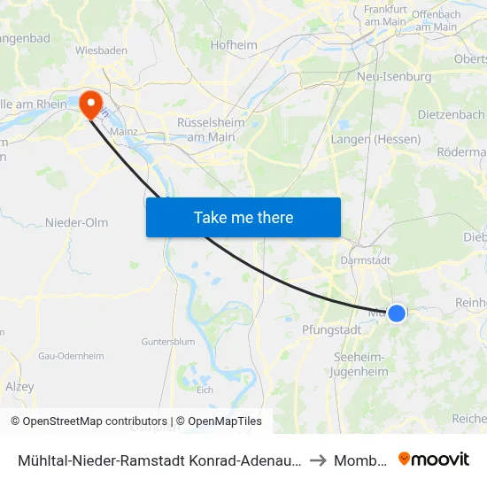 Mühltal-Nieder-Ramstadt Konrad-Adenauer-Straße to Mombach map