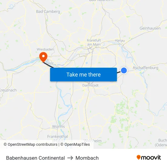 Babenhausen Continental to Mombach map