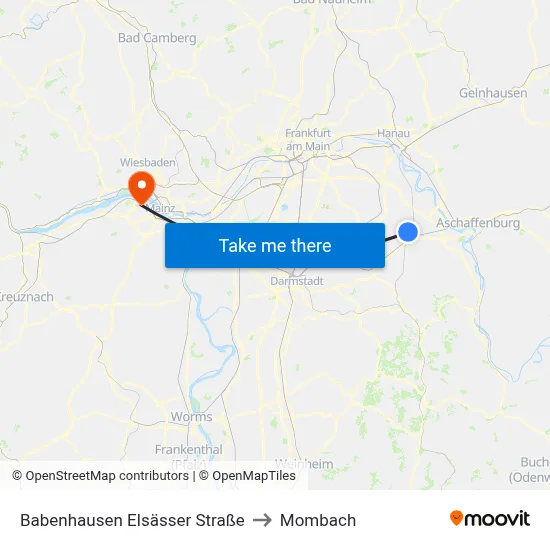 Babenhausen Elsässer Straße to Mombach map