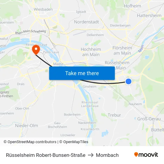 Rüsselsheim Robert-Bunsen-Straße to Mombach map