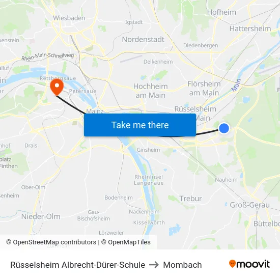 Rüsselsheim Albrecht-Dürer-Schule to Mombach map