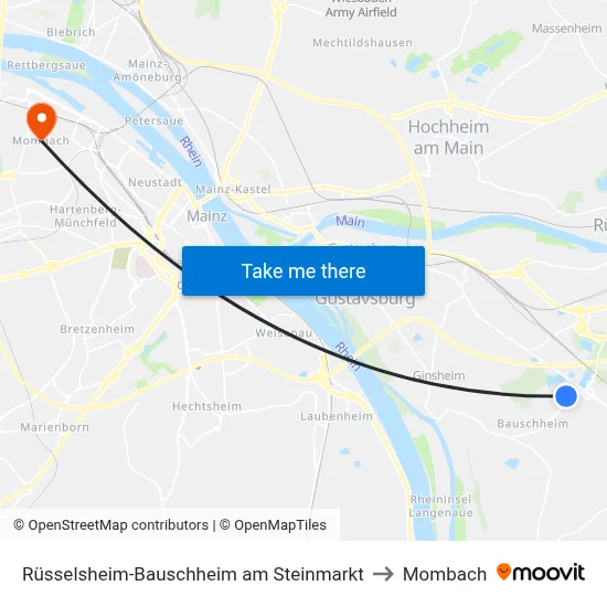 Rüsselsheim-Bauschheim am Steinmarkt to Mombach map
