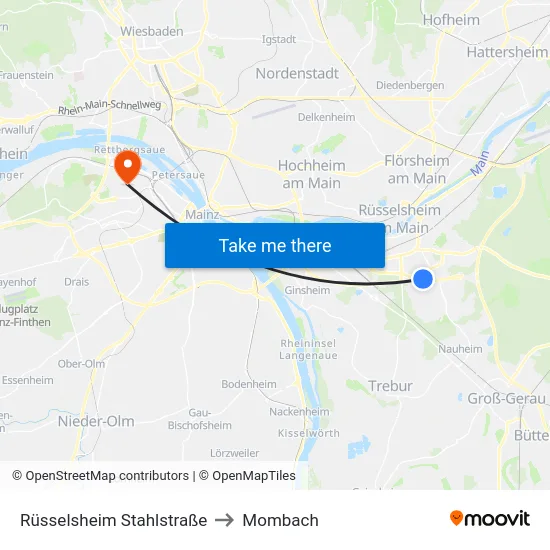 Rüsselsheim Stahlstraße to Mombach map