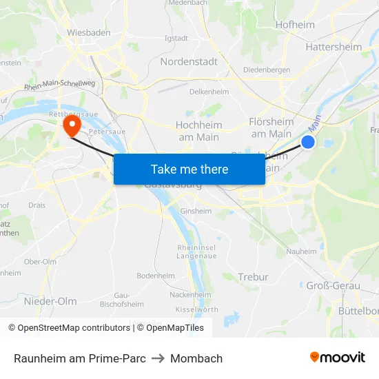 Raunheim am Prime-Parc to Mombach map