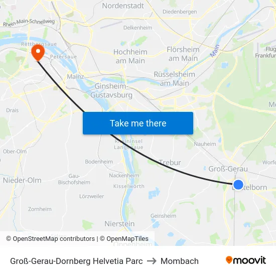 Groß-Gerau-Dornberg Helvetia Parc to Mombach map