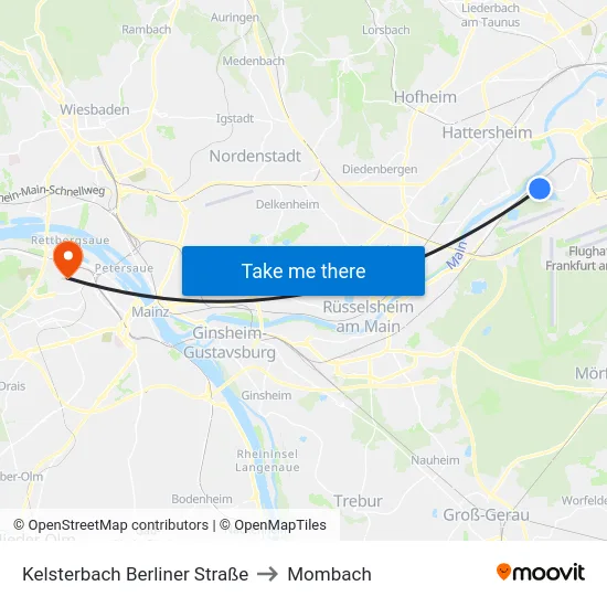 Kelsterbach Berliner Straße to Mombach map