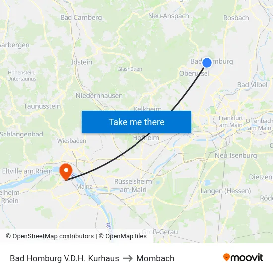 Bad Homburg V.D.H. Kurhaus to Mombach map