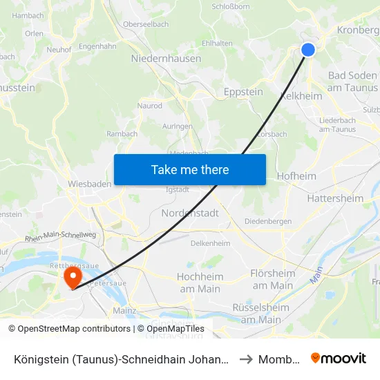 Königstein (Taunus)-Schneidhain Johanniswald to Mombach map