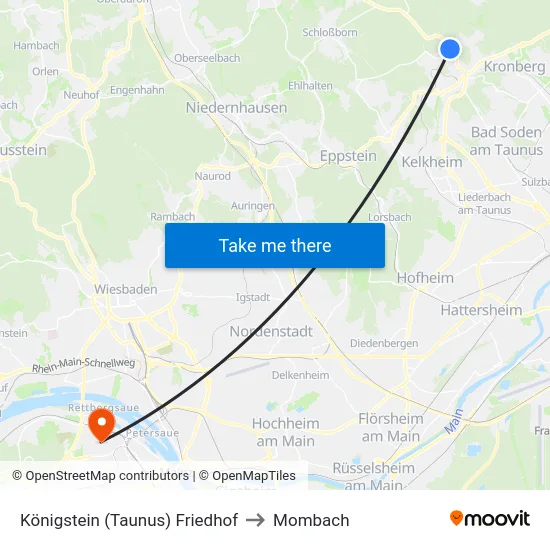 Königstein (Taunus) Friedhof to Mombach map