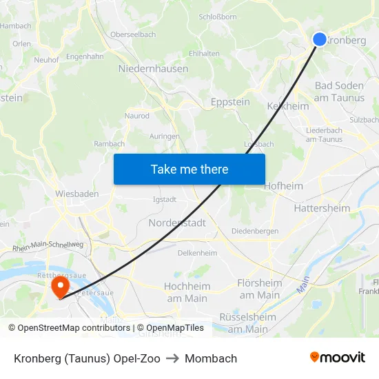 Kronberg (Taunus) Opel-Zoo to Mombach map