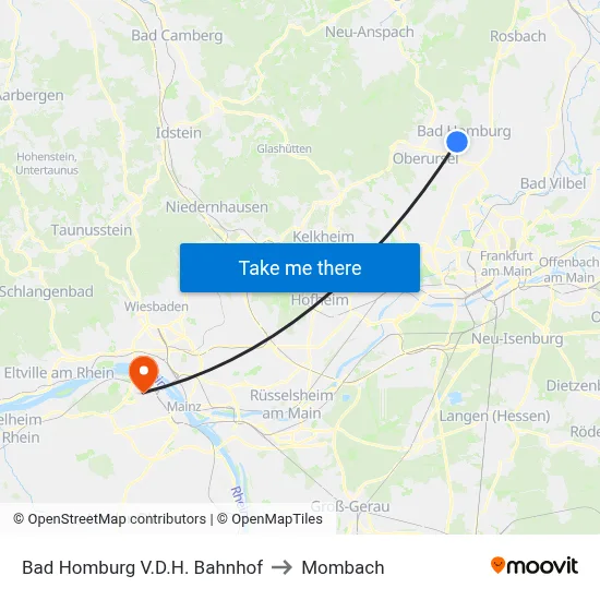 Bad Homburg V.D.H. Bahnhof to Mombach map