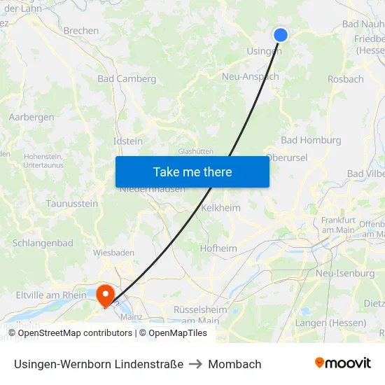 Usingen-Wernborn Lindenstraße to Mombach map