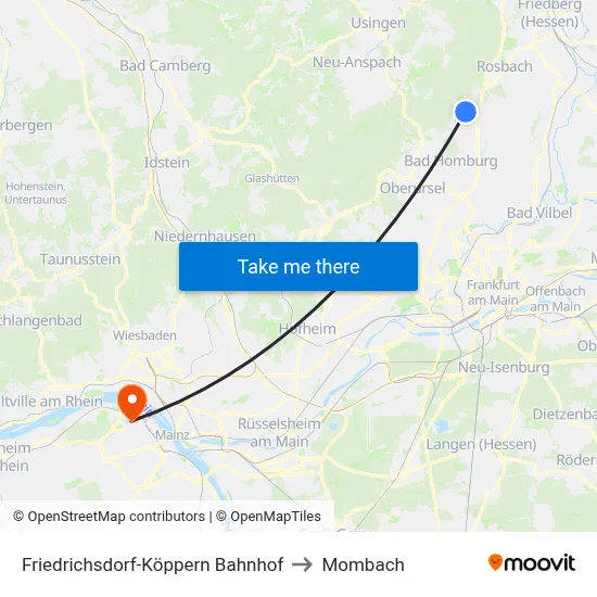 Friedrichsdorf-Köppern Bahnhof to Mombach map