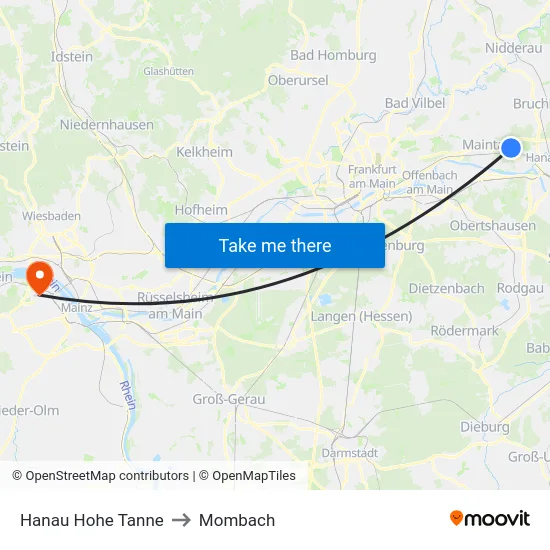 Hanau Hohe Tanne to Mombach map