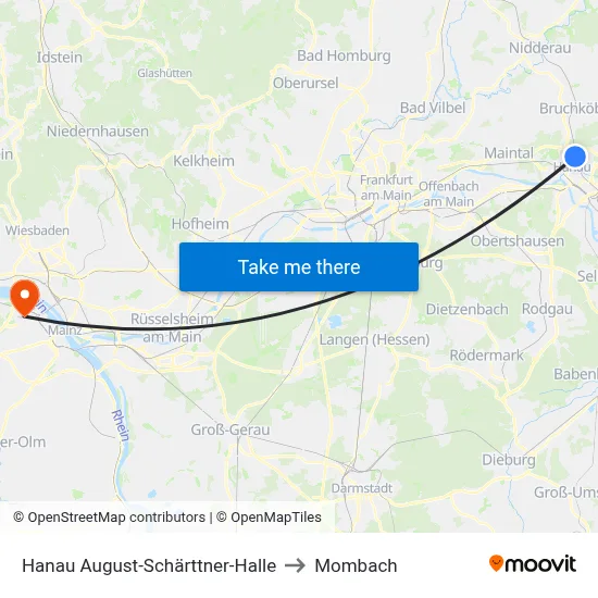 Hanau August-Schärttner-Halle to Mombach map