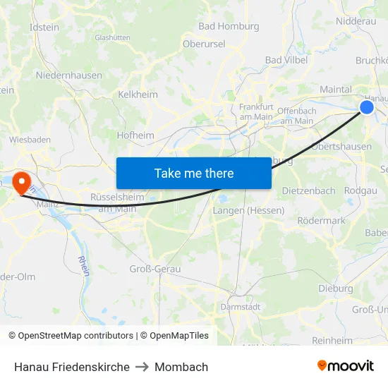 Hanau Friedenskirche to Mombach map