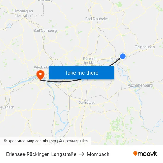 Erlensee-Rückingen Langstraße to Mombach map