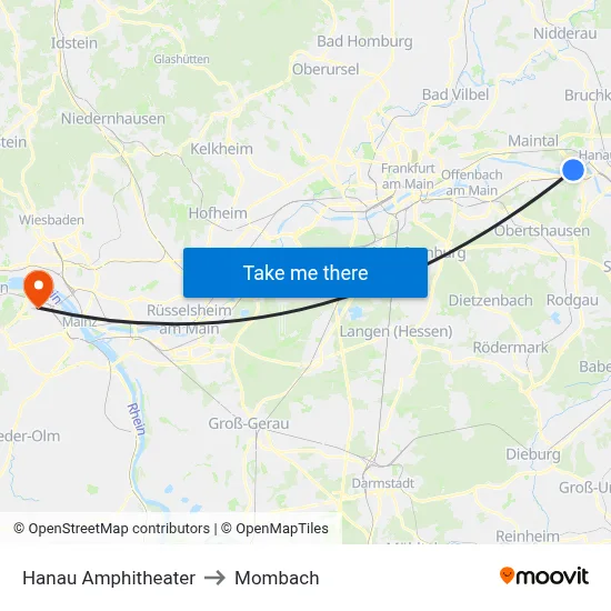 Hanau Amphitheater to Mombach map