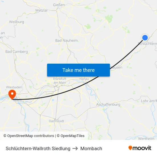 Schlüchtern-Wallroth Siedlung to Mombach map