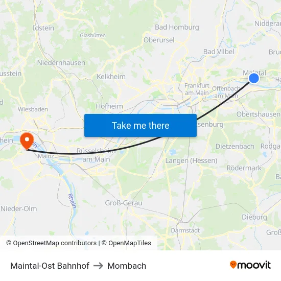 Maintal-Ost Bahnhof to Mombach map