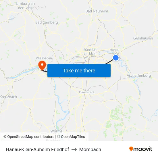 Hanau-Klein-Auheim Friedhof to Mombach map