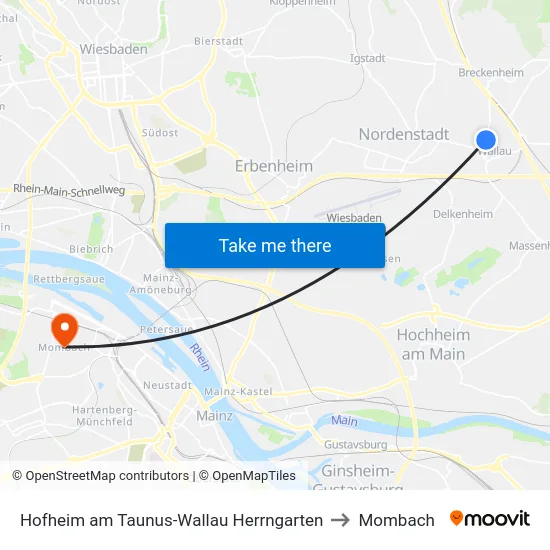 Hofheim am Taunus-Wallau Herrngarten to Mombach map