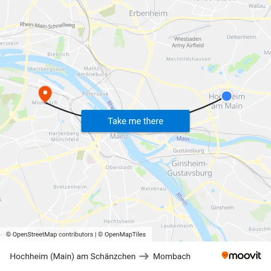 Hochheim (Main) am Schänzchen to Mombach map
