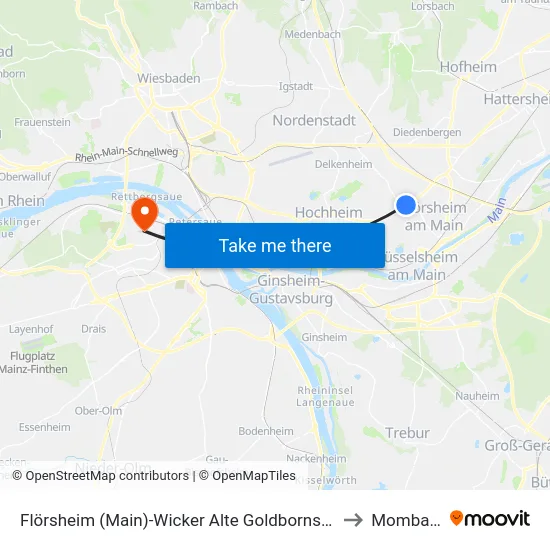 Flörsheim (Main)-Wicker Alte Goldbornschule to Mombach map