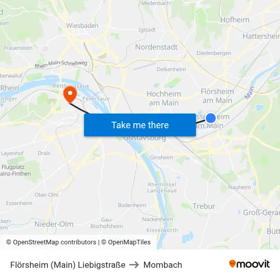 Flörsheim (Main) Liebigstraße to Mombach map