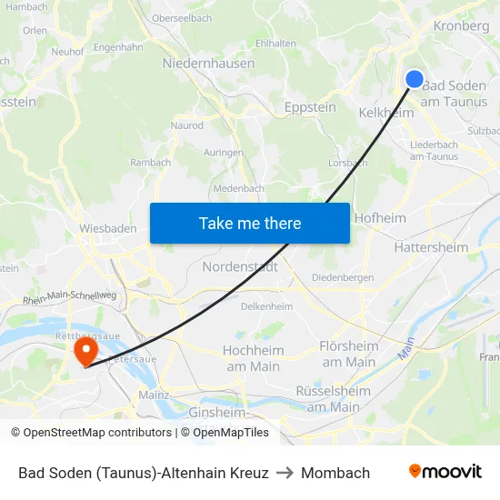 Bad Soden (Taunus)-Altenhain Kreuz to Mombach map