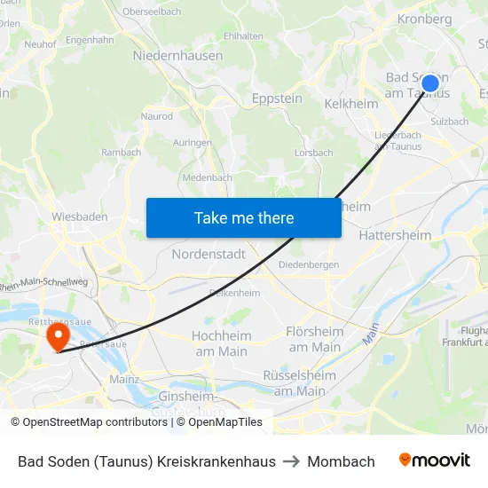 Bad Soden (Taunus) Kreiskrankenhaus to Mombach map