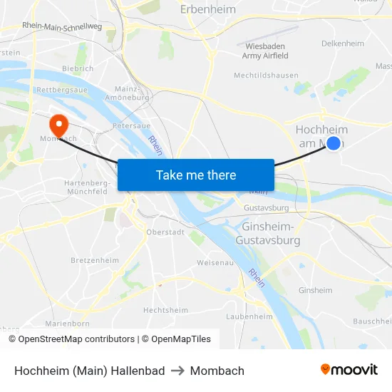 Hochheim (Main) Hallenbad to Mombach map