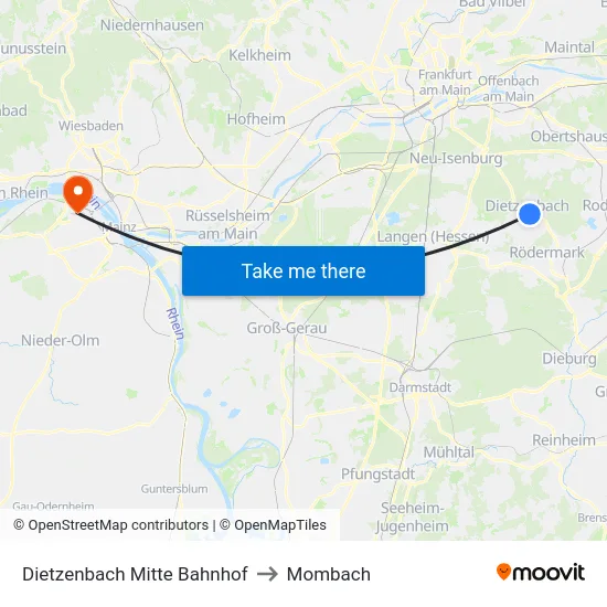 Dietzenbach Mitte Bahnhof to Mombach map