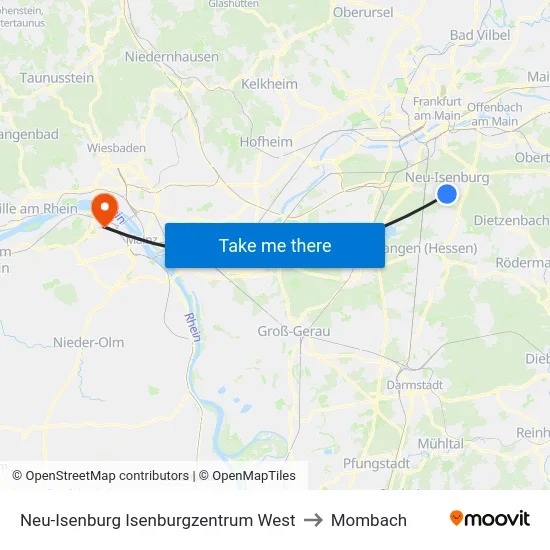 Neu-Isenburg Isenburgzentrum West to Mombach map