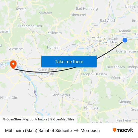 Mühlheim (Main) Bahnhof Südseite to Mombach map