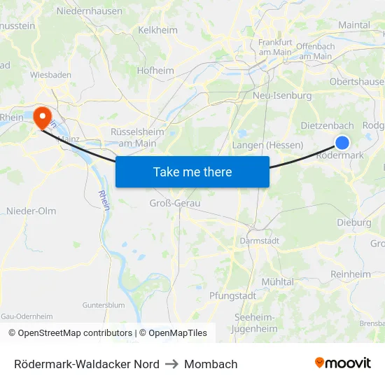 Rödermark-Waldacker Nord to Mombach map