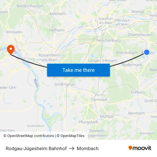 Rodgau-Jügesheim Bahnhof to Mombach map