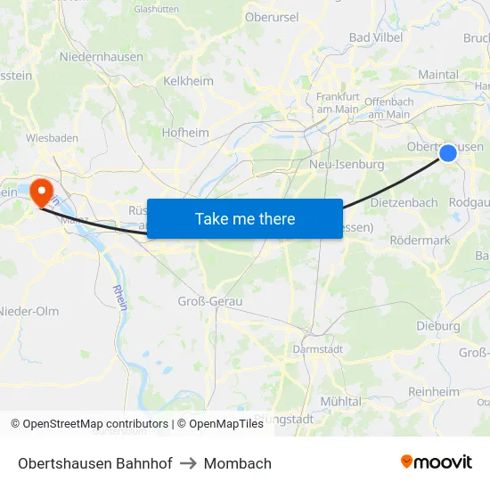 Obertshausen Bahnhof to Mombach map