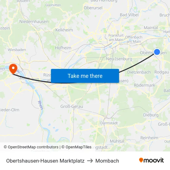 Obertshausen-Hausen Marktplatz to Mombach map