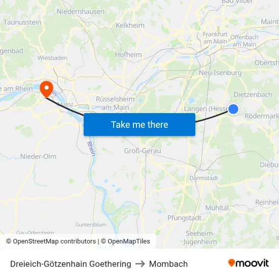 Dreieich-Götzenhain Goethering to Mombach map