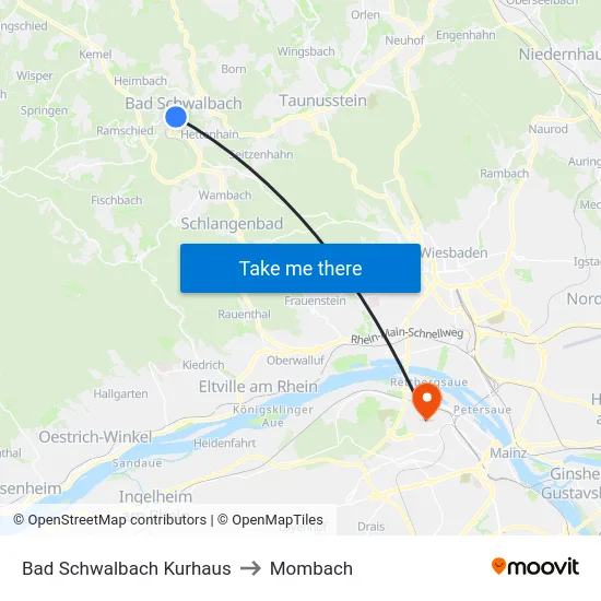 Bad Schwalbach Kurhaus to Mombach map