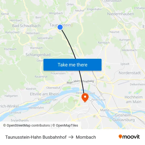 Taunusstein-Hahn Busbahnhof to Mombach map