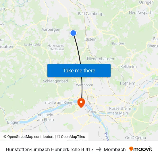Hünstetten-Limbach Hühnerkirche B 417 to Mombach map