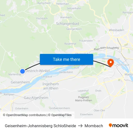 Geisenheim-Johannisberg Schloßheide to Mombach map