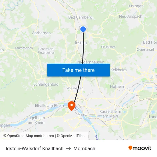 Idstein-Walsdorf Knallbach to Mombach map