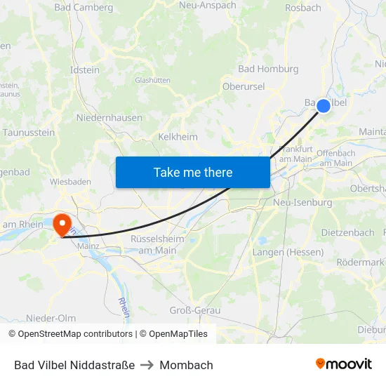 Bad Vilbel Niddastraße to Mombach map