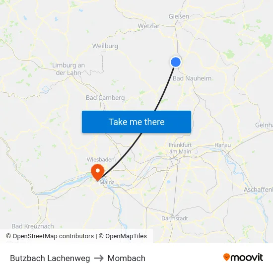 Butzbach Lachenweg to Mombach map