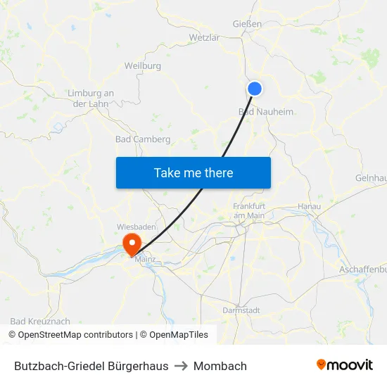 Butzbach-Griedel Bürgerhaus to Mombach map