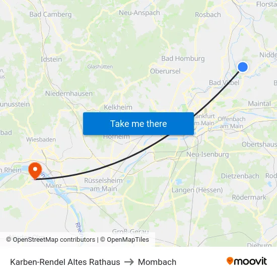 Karben-Rendel Altes Rathaus to Mombach map